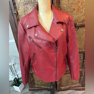 French Connection‎ Red Leatherette Motorcycle Jacket L